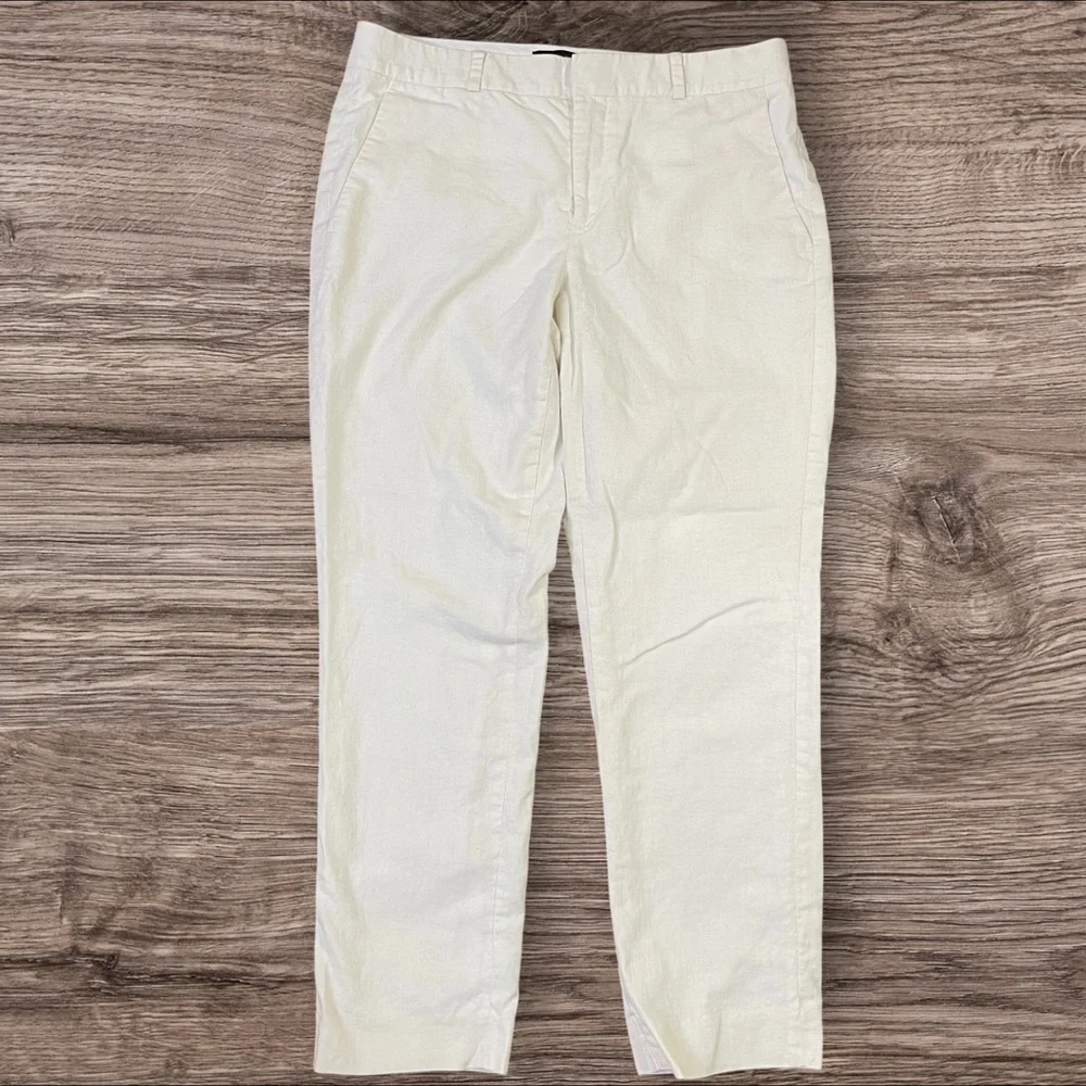 Banana Republic Avery Linen Cotton‎ Straight Leg Pants Cream Off White Size 4